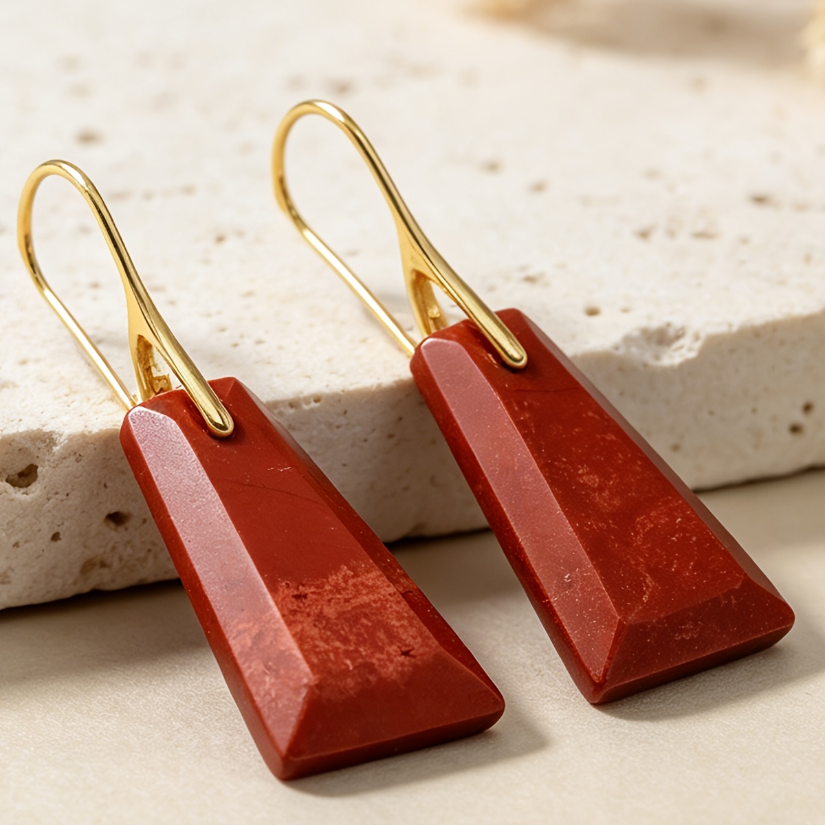 Women's Red Jasper Stone Bohemian Plated Earrings